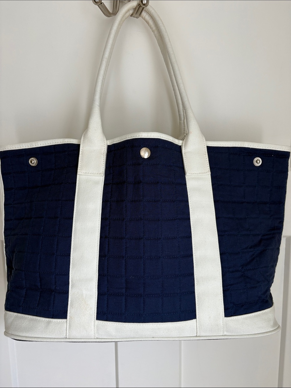 Navy and White Quilted Tote Bag - Designer Style
